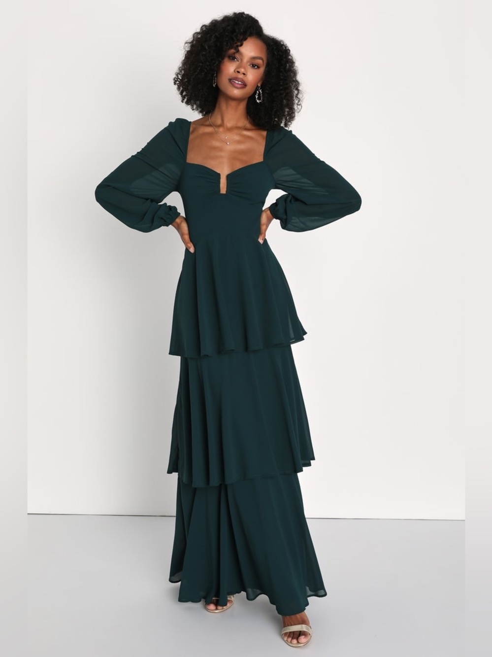 Lulu's Tier to Enchant Emerald Green Tiered Maxi Dress M NWT